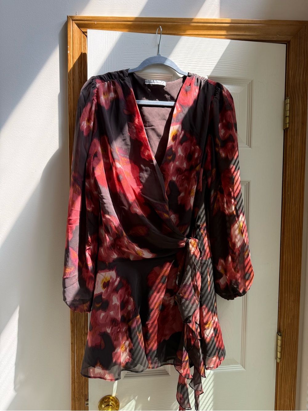 Floral Wrap Mini Dress in Black and Red